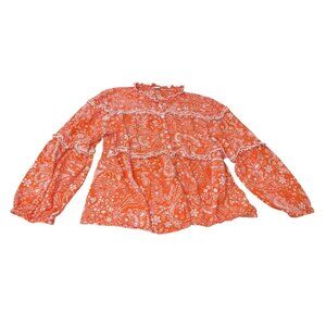 MONSOON Women's Size 8 Orange Paisley Button Up Boho Blouse